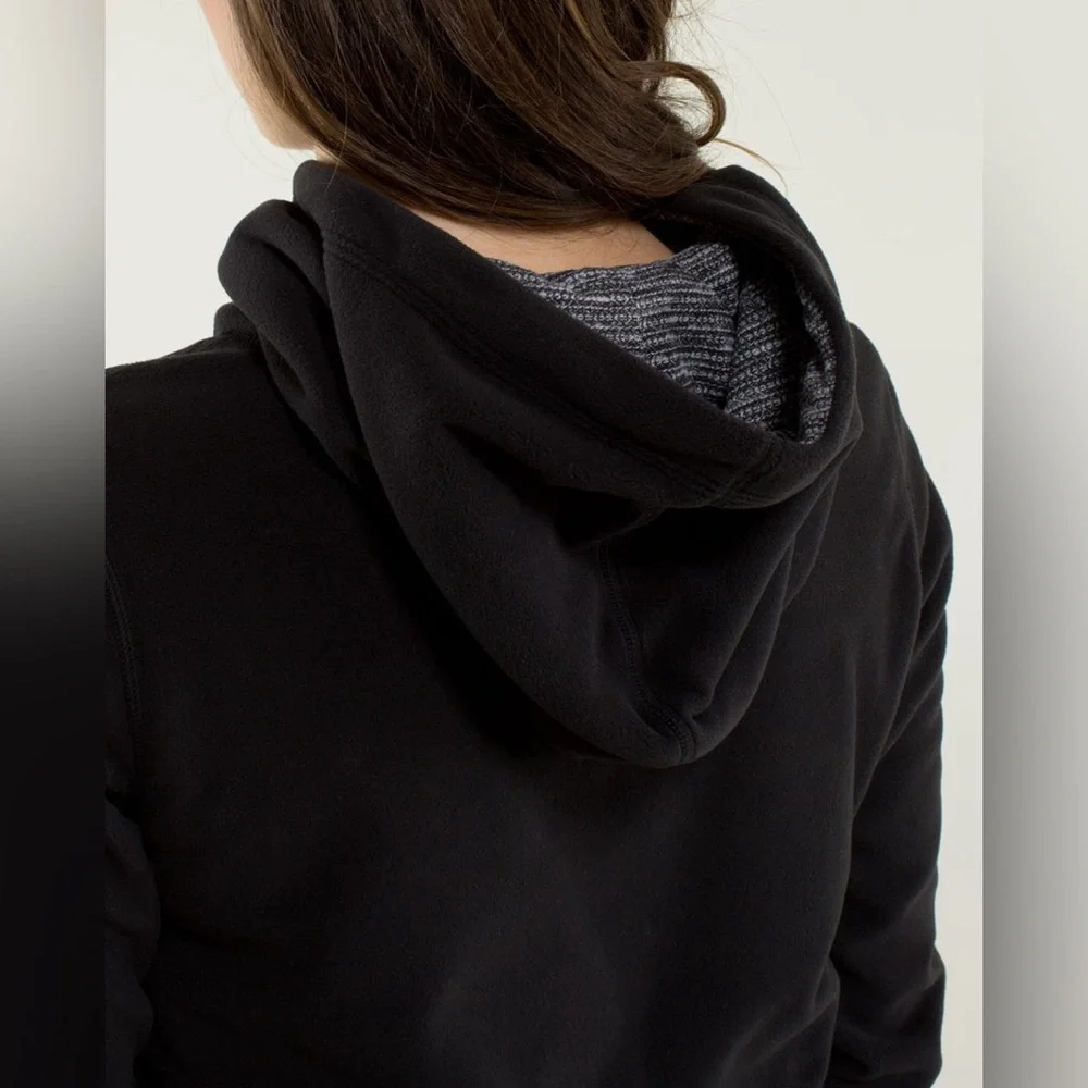 Lululemon Athletica Black/ Coco Pique Runaway Fleece Pullover Hoodie size XS EUC - Picture 7 of 14